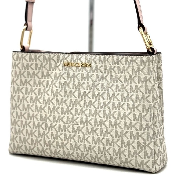Michael Kors Trisha Medium Triple Compartment Crossbody Bag Powder Blush Multi - Picture 1 of 11